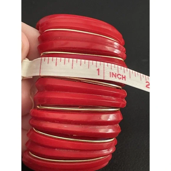 Vintage Acrylic Bracelet Western Germany Gold Tone Stretch Wide Bangle - Picture 8 of 8